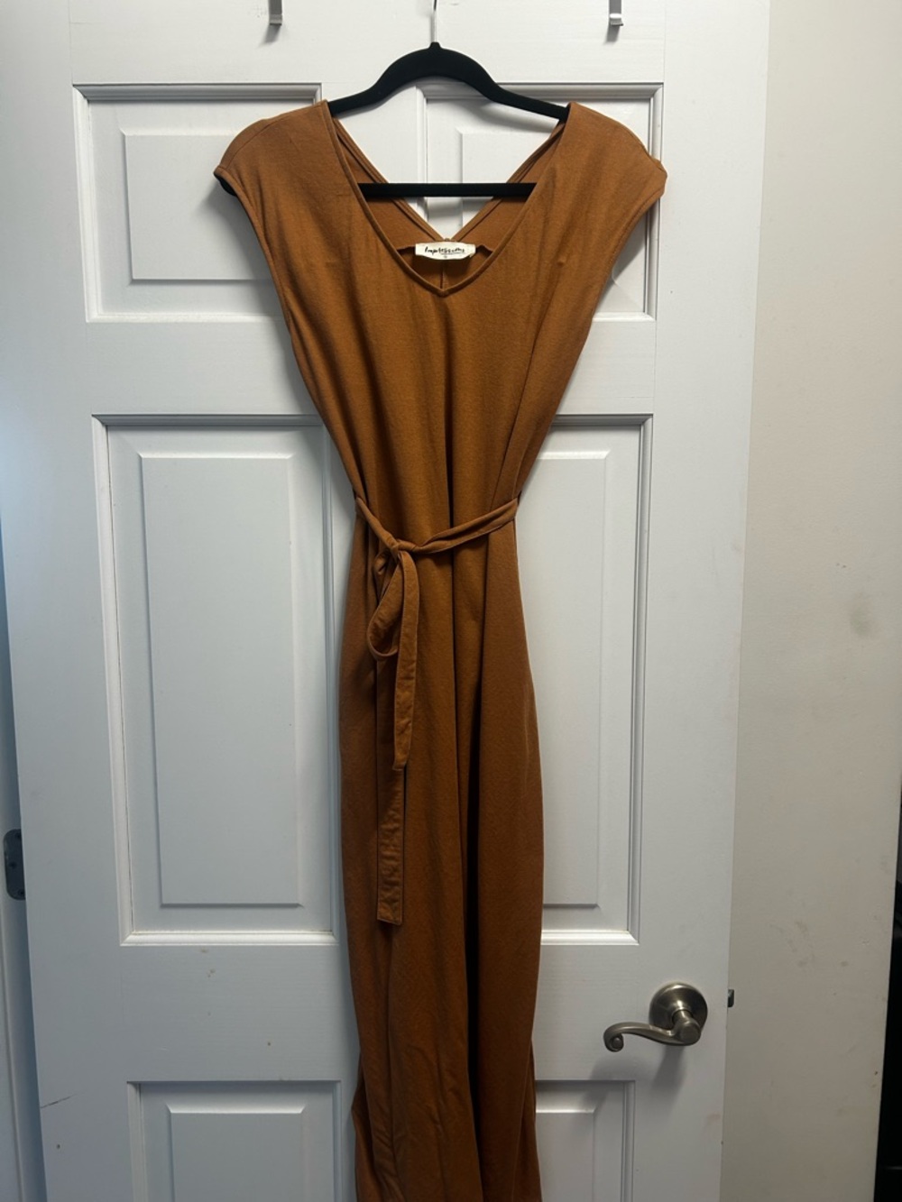 Impressions Rust Brown V-Neck Belted Maxi Dress
